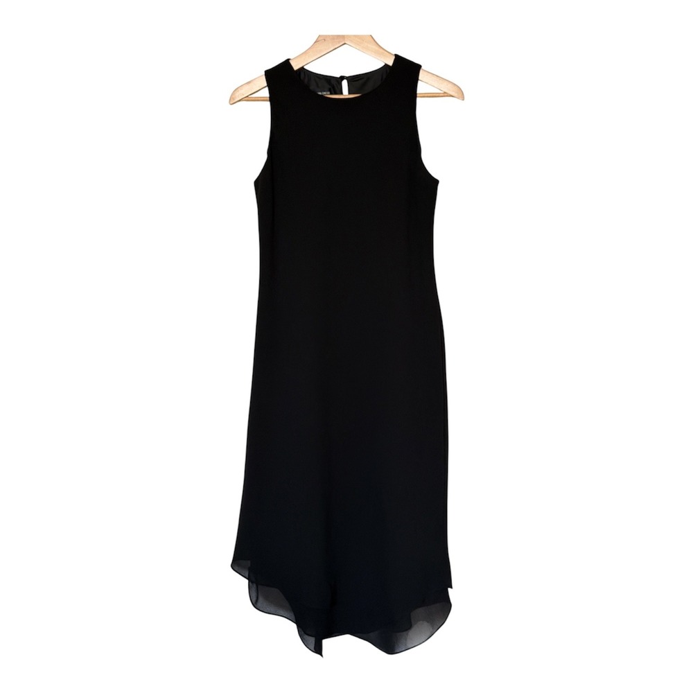 Jones New York Dress Shift Women 8 Black Sleeveless Chiffon High Low Hem Crepe